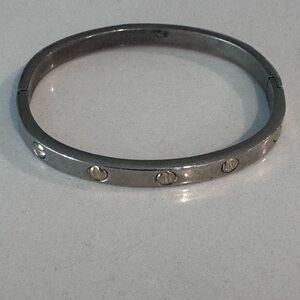 Silver Tone Hinged Bangle Bracelet with Screw Detail | Minimalist Style